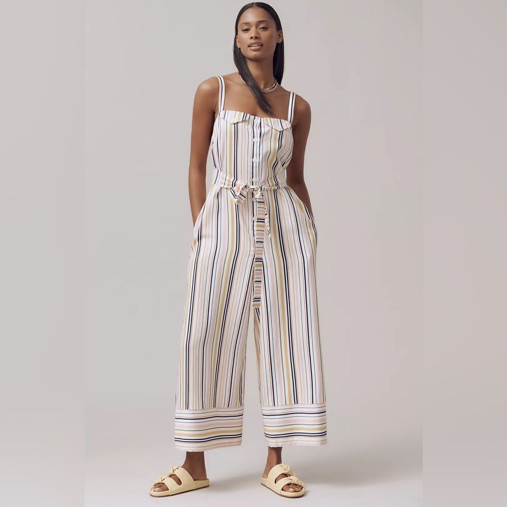 Anthropologie Maeve Easy Sleeveless Shirting Wide Leg Jumpsuit NWT